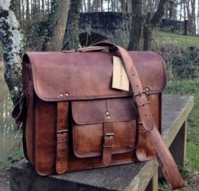 Porte-documents de voyage pour hommes, sac messager en cuir de chèvre marron ... - Photo 1/4