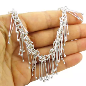 Long Sticks 925 Sterling Silver Hallmarked Fringe Necklace Gift Boxed - Picture 1 of 6