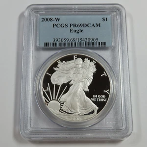 2008 W PCGS PR69 DCAM PROOF - 1 oz Silver American Eagle SAE $1 US Coin #53918A - Picture 1 of 3