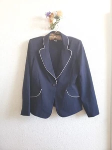 K.C. Spencer Damen Marineblau Weiß Trim Dehnbar Büro Ein Knopf Blazer Größe 8 - Bild 1 von 13