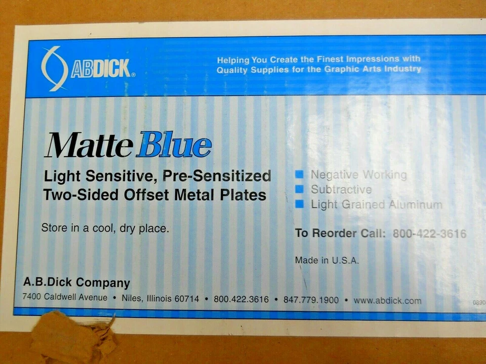 AB DICK PRESSTEK MATTE BLUE S2 PLATES .0055 GAUGE 19 1/4 X 22 7/8 50 SHEETS - Image 1 of 4