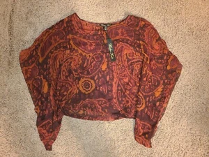 $248 Winter Kate Paisley Orange Silk Sleeve Blouse XS - Picture 1 of 4