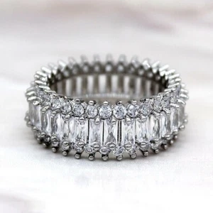 2 Ct Emerald-Round Cut Lab Created Diamond Eternity Band 925 Sterling Silver - Picture 1 of 6