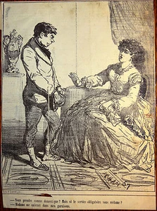 CHAM Lithographie Le Charivari Caricature XIXe Le domestique et Madame - Imagen 1 de 1