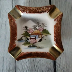 Vintage Hand Painted Kutani Miniature Porceline Ashtray Pagoda Japan - Bild 1 von 6