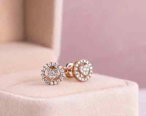 Round Cut 0.46 CT EF VS/SI Lab Grown Diamond 14K Rose Gold Women's Stud Earrings - Picture 1 of 7