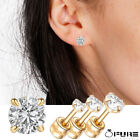 Women Surgical Steel 14k Yellow Gold Plated Cubic Zirconia Round Stud Earrings