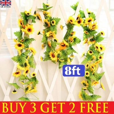 8ft Fake Artificial Sunflower Flowers Garland Ivy Silk Leaf Plants Garden Home - Image 1 of 4