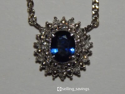 850 PLATINUM DIAMOND & OCEAN BLUE SAPPHIRE HALO MICRO CUBAN PENDANT NECKLACE 16" - Image 1 of 4