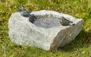 Vogel tränke Stein Bad mit 2 Bronze vogel mit grauem Granitstein ca.30cm Stein - Bild 1 von 5
