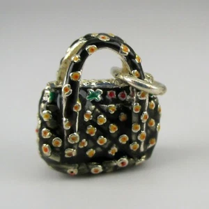 Sterling Silver FABRIC PURSE Charm for Bracelet VINTAGE Necklace Pendant HANDBAG - Picture 1 of 6
