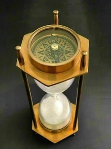 Vintage Nautical Brass Decor Sand Timer Antique Maritime Hourglass with Compass - Bild 1 von 12