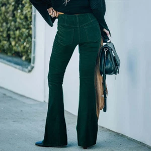Women's Corduroy Palazzo Pants - High Waist Wide Leg Casual Trousers with Pocket - Picture 1 of 71
