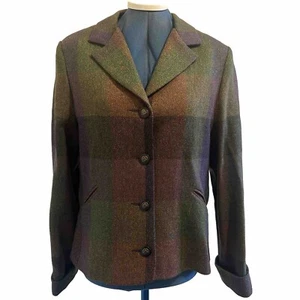 AVOCA Blazer Jacket Women's Uk 10 VGC Tweed Check Wool Short Ireland Khaki Brown - Picture 1 of 24