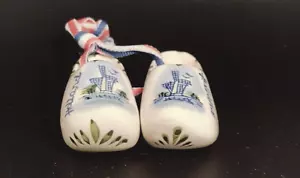 VTG Delft Hand-Painted Porcelain Miniature Dutch Clogs w/Windmill Holland - Picture 1 of 4