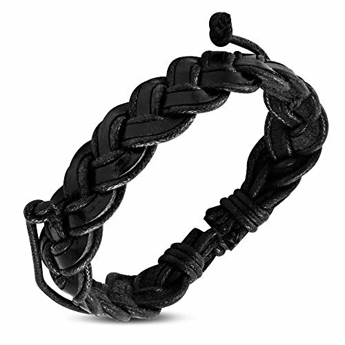 Pulsera ajustable trenzada de cuero negro púrpura para hombre Foto 1 de 1