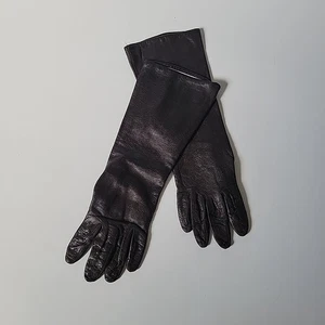 Vintage Mid Arm Length Dark Chocolate Brown Leather Five Finger Gloves Retro - Picture 1 of 11