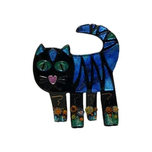 Estatuilla de gato colorida de vidrio artístico fundido de estudio firmada por el artista K. ??? - Imagen 1 de 5