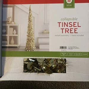 Indoor 5 Fuß Lametta Baum Gold einfache Montage und zusammenklappbarer Ständer mit Box - Bild 1 von 1