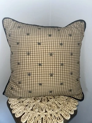 WAVERLY Throw Pillow Bumblebee Black Gold Gingham Check Couch VTG Garden Room - Image 1 of 4