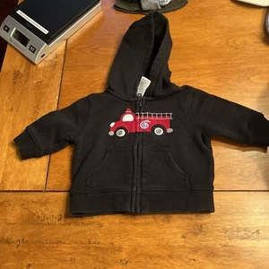 Gymboree 3-6 Months Black Zip Up Hoodie Fire Truck - Picture 1 of 5