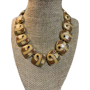 French Designer Necklace Collar Gold Tone Enamel Browns Toggle Clasp Adjustable - Picture 1 of 3