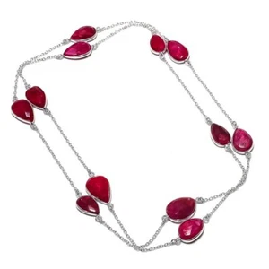 Faceted Kashmiri Ruby Pear Gemstone 925 Sterling Silver Jewelry Necklace 36" G66 - Picture 1 of 6