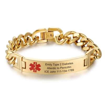 Stainless Steel Personalized Medical Alert Bracelet | Silver | Gold | Black - Image 1 of 4