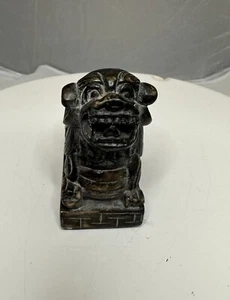 FIGURA ESCULTURA LEÓN PERRO FOO ESTAMPADO PIEDRA TALLADA CHINA DE COLECCIÓN - Imagen 1 de 5