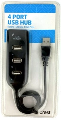 Crest 4 PORT USB 2.0 HUB Expand 1 into 4 USB Ports NEW - Image 1 of 4