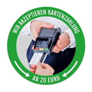 Aufkleber, Sticker: Wir akzeptieren Kartenzahlung AB 20 EURO - Bild 1 von 3