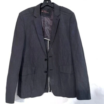 Ben Sherman Size Large Black Blazer Cotton Shoulder Epaulette Pin Stripes 40R - Image 1 of 4