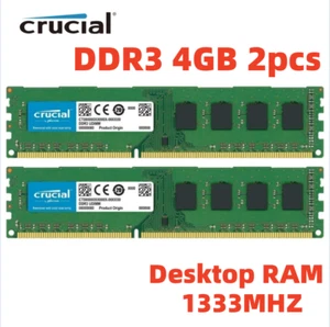 CRUCIAL DDR3 1333 MHz 8GB 2 x 4GB PC3-10600 Desktop 240Pin DIMM Memory RAM 8G 4G - Picture 1 of 6