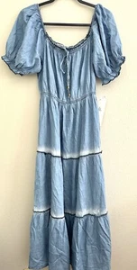 Indigo & Lace Woven Boho Peasant Dress Maxi Elastic Waist Blue Cotton Plus 2X - Picture 1 of 5