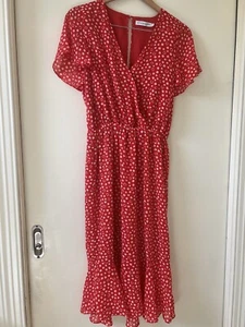 ATMOS & HERE Red & White Soft Midi Dress Size 10 - Bild 1 von 3