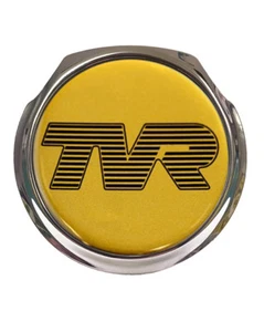 TVR Black Logo Gold Background Car Grille Badge - FREE FIXINGS - Picture 1 of 3