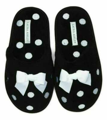 Nuevas pantuflas negras a lunares con lazo Laura Ashley para mujer talla S (5-6) Foto 1 de 2