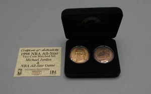 MICHAEL JORDAN NBA ALL-STAR TWO BRONZE COIN MATCHED SET HIGHLAND MINT NY466 - Picture 1 of 6