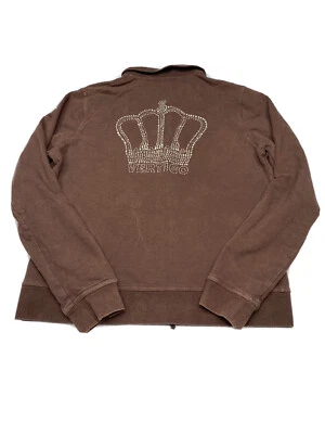 Moletom Vertigo Italy Feminino Marrom Zíper Completo Tamanho G Coroa Detalhes de Strass - Imagem 1 de 4