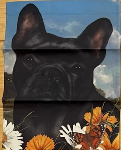BULLDOG FRANCÉS Perro Jardín Bandera 15 x 11 Totalmente Nuevo Verano Flores Negro - Imagen 1 de 1