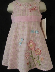 NWT Youngland Sleeveless Pink Plaid Dress with Flowers and Butterflies Size 2T - Imagen 1 de 3