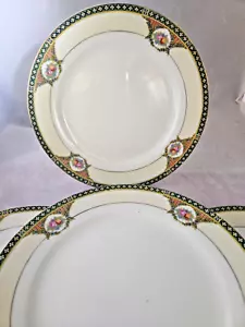 Vintage Japan Grace ? Bone China Set of 4 Salad plates 7.5" Green -Gold Trim - Picture 1 of 6