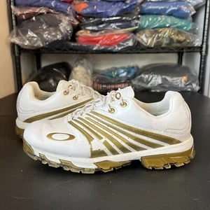 Rare Men's Vintage Y2K Oakley Golf Shoes White Gold 14029-160 Size 8 Distressed - Picture 1 of 19