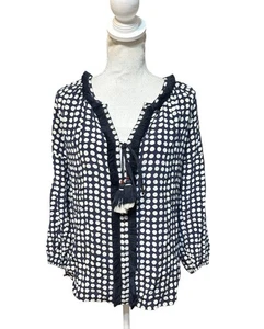 Figue Polka Dot 100% Silk Blouse Shirt Navy White Size Small - Picture 1 of 5