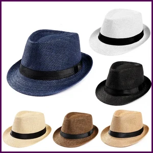 Cappello da sole donna uomo moda estate casual trendy spiaggia sole cappello di paglia cowboy fedora - Foto 1 di 30