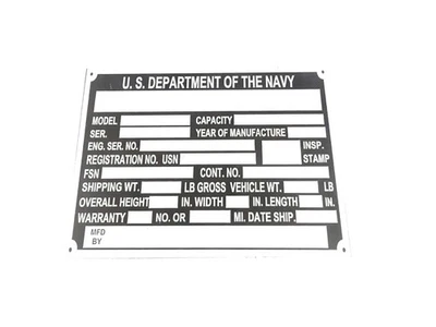 PLACA DE DATOS COMPATIBLE CON JEEP CLÁSICO M606 CJ3B M35 M38 M38A1 M151 DEPARTAMENTO DE EE. UU. MARINA #V48 Foto 1 de 4