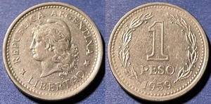 Argentina 1959 1 Peso KM-57 Nickel clad steel aUNC #2 - US Seller - Picture 1 of 1