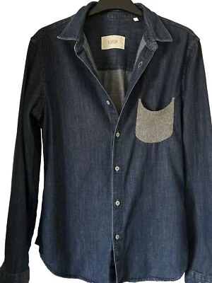 Camisa de mezclilla índigo Mauro Grifoni ligeramente usada con bolsillo gris único talla 39 Foto 1 de 4