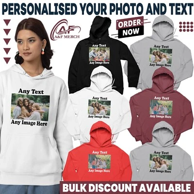 Personalised Custom Your Image Text Hoodie Picture photo logo Casual Gifts Top - Image 1 of 4