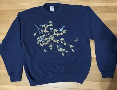 Sudadera Mujer Vintage Azul Marino Diseño Pájaro Mediana Años 90’s  Foto 1 de 3